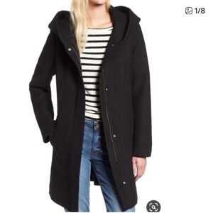 Cole Haan Black Hooded Wool Coat